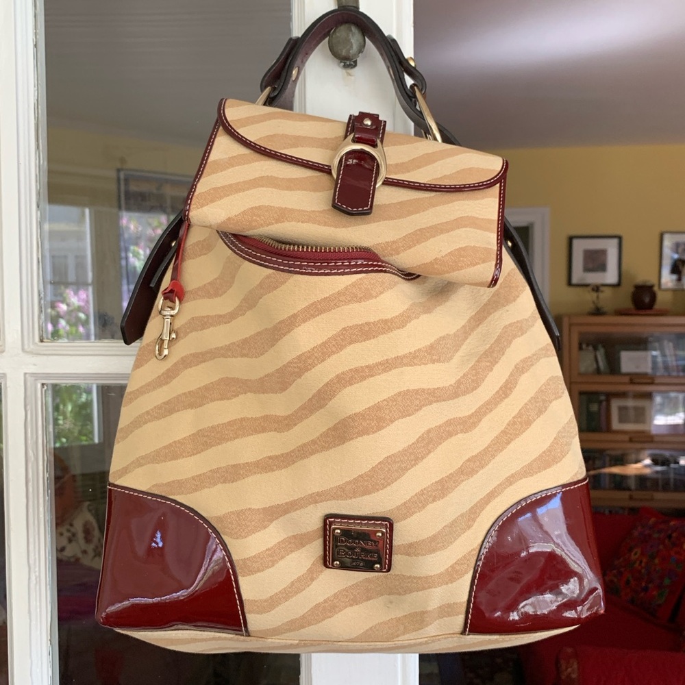 Vintage Dooney & Bourke Shoulder Bag & Wallet Beige Zebra-Pattern & Burgundy EUC